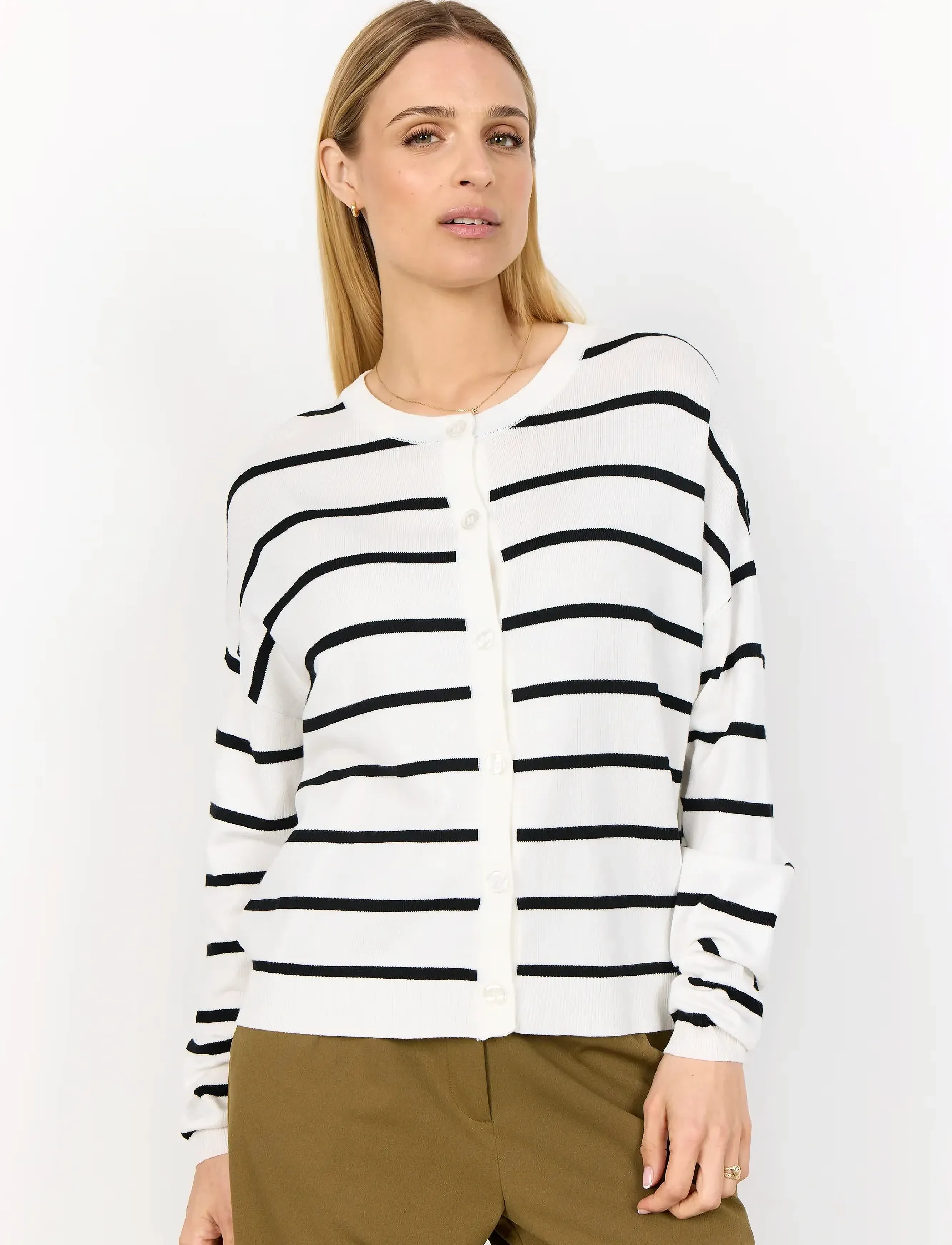 Soyaconcept Sc-Dollie Stripe, Kvinder, Strikket Stribet Cardigan, Hvid, Str: M