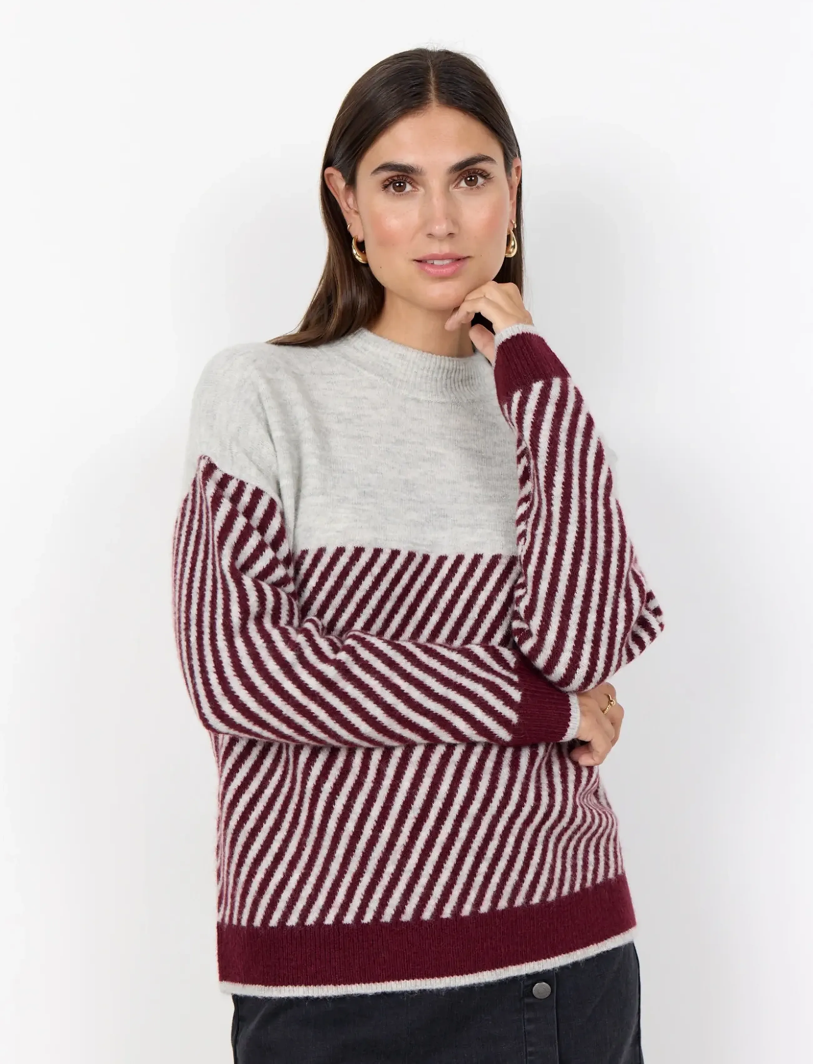 Soyaconcept Sc-Nessie Stripe, L, Knitwear, Burgunderrot - Jumpers, Frauen