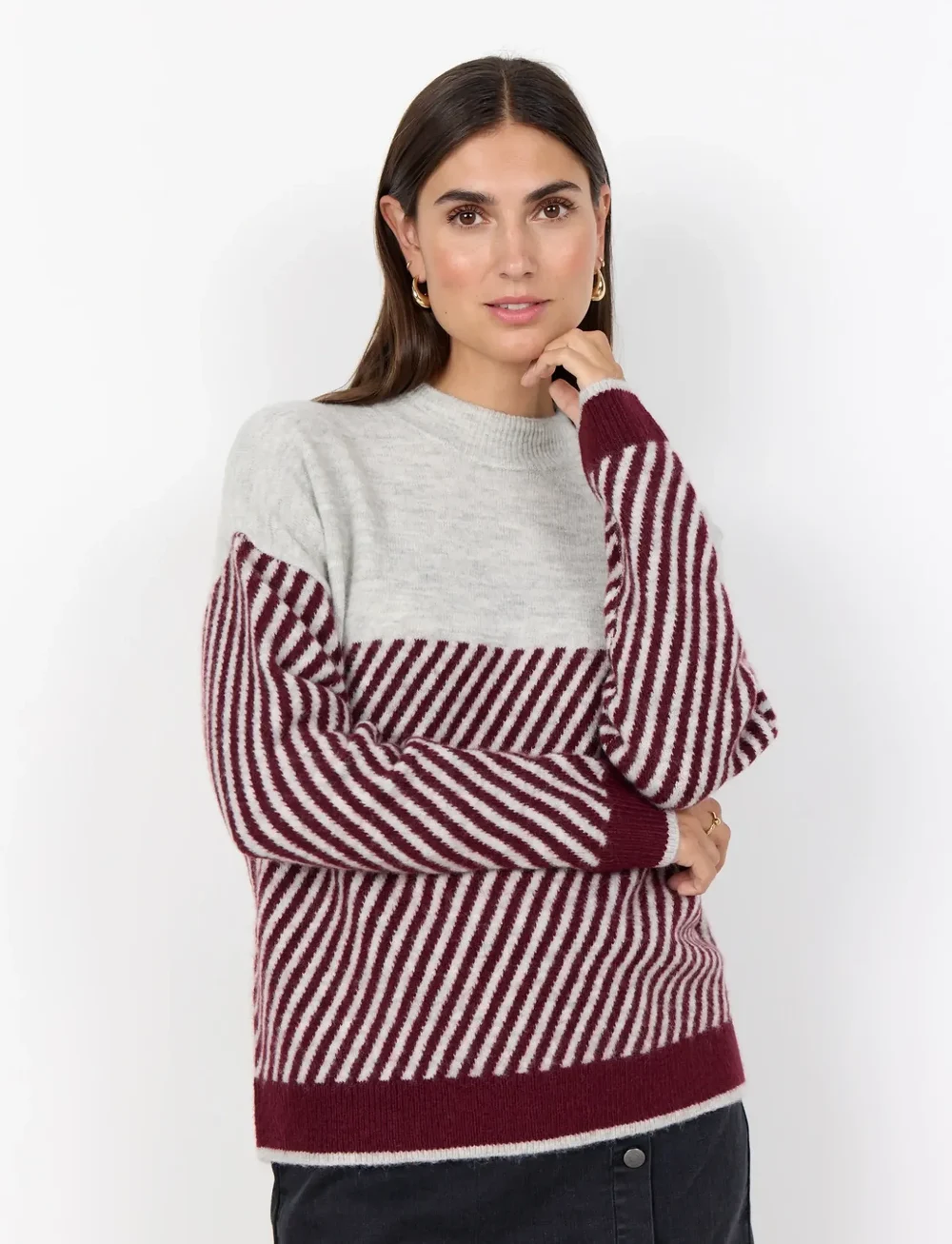 Soyaconcept - SC-NESSIE STRIPE - striktrøjer - 94850c dark red mel combi - 0