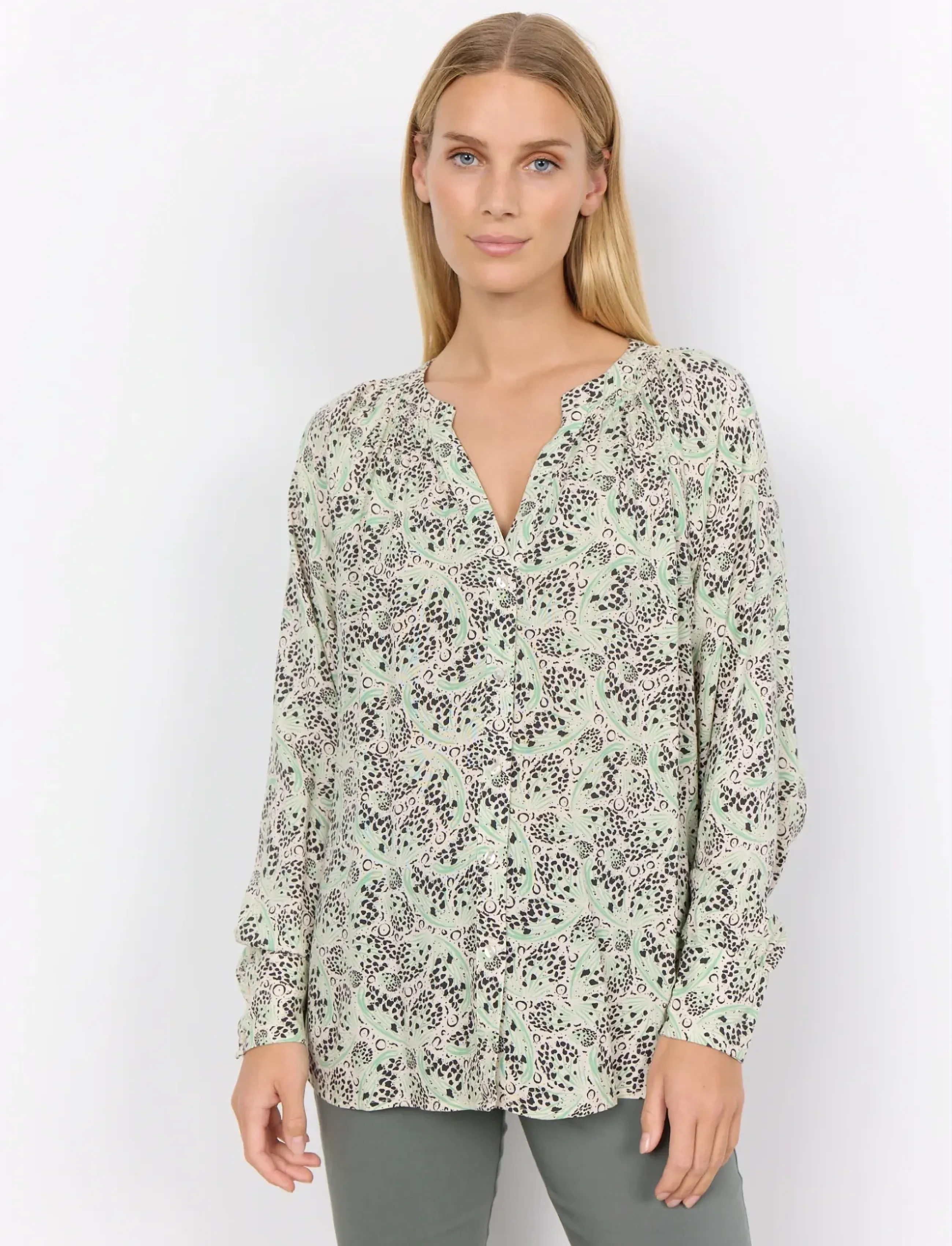 Soyaconcept SC-AGNES - Langärmlige blusen - BRIGHT GREEN COMBI / green