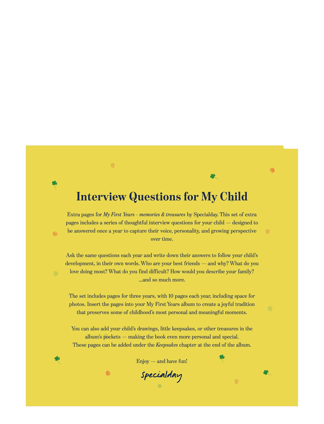 Specialday Interview Questions For My Child – Add-On Pages First Years Ringbinder Journal, ENGLISH, Baby Nursery, Mehrfarbig/gemustert - Year, Kinder