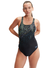 Speedo - Womens Digital Printed Medalist - swimsuits - black/green - 2