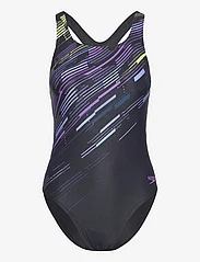 Speedo - Womens Digital Printed Medalist - swimsuits - black/purple - 0