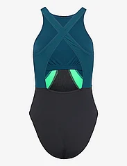 Speedo - Womens Colourblock Highneck Crossback - swimsuits - black/green - 3