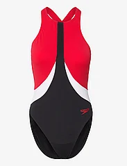 Speedo - Womens Colourblock Highneck Crossback - swimsuits - black/red - 0