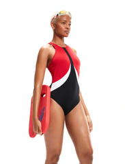 Speedo - Womens Colourblock Highneck Crossback - swimsuits - black/red - 2