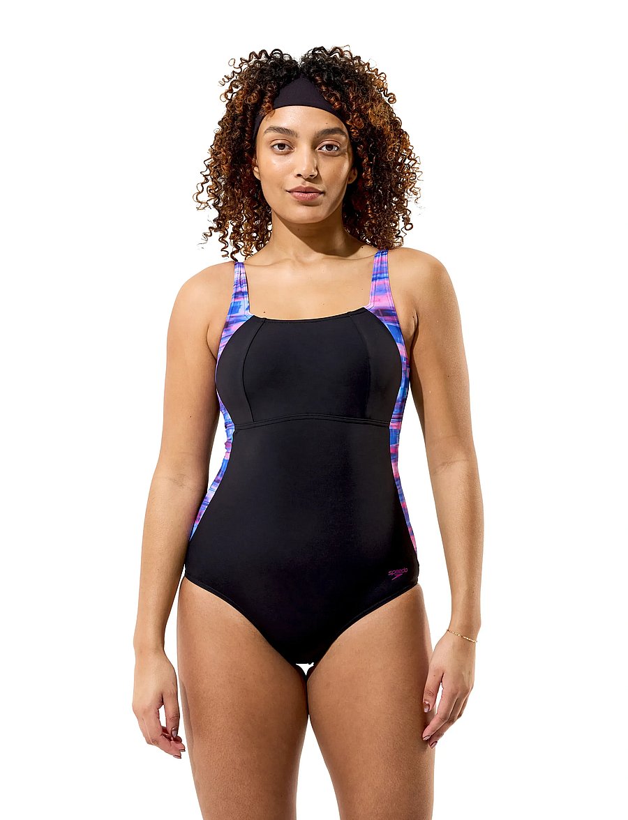 Speedo - Print Luna Lustre Swimsuit - sportsbadetøj - anthracite/berry cool/wineberry - 0