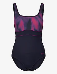 Speedo - Womens Shaping ContourEclipse Printed 1 Piece - swimsuits - navy/purple - 0