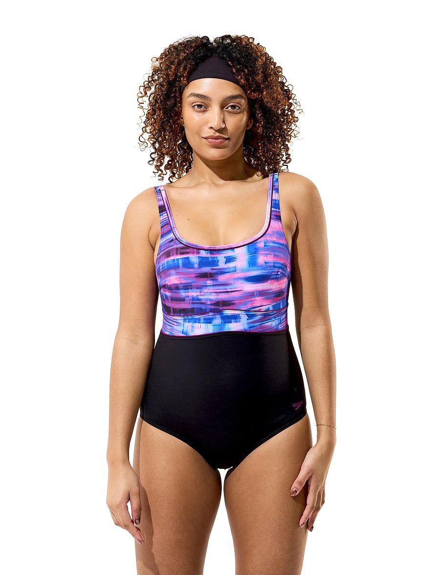 Speedo - Print Contour Eclipse Swimsuit - sportsbadetøj - anthracite/berry cool/wineberry - 0