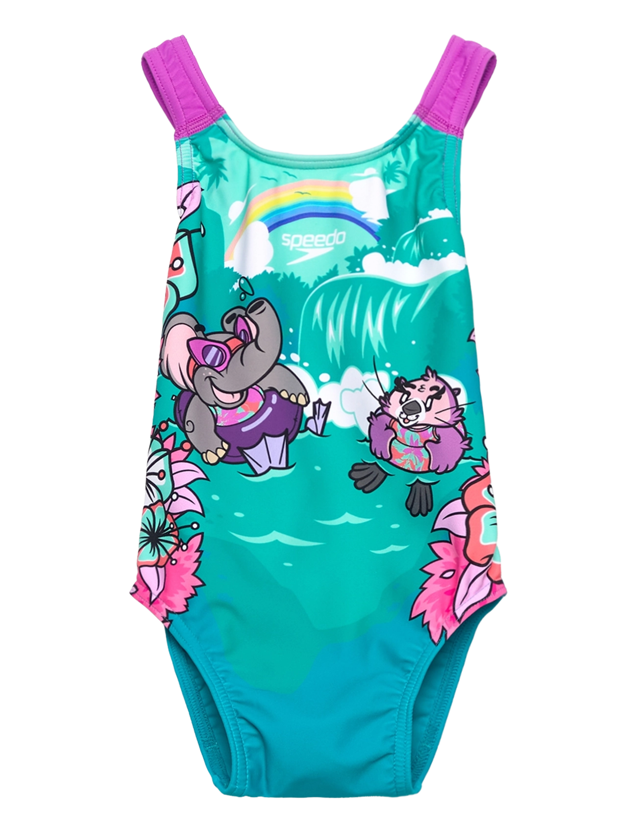 Speedo Girls Learn To Swim Printed Crossback, Børn, Børne Mønstret Krydsryg Badedragt, Blå, Str: 74-80