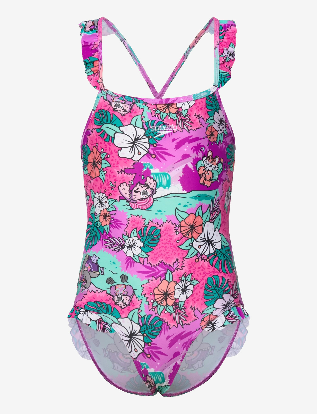 Speedo - Girls Learn to Swim Printed Frill Thinstrap - badedragter - purple - 0