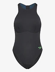 Speedo - Womens Racer Zip Swimsuit with Integrated Swim Bra - plus size - black - 0