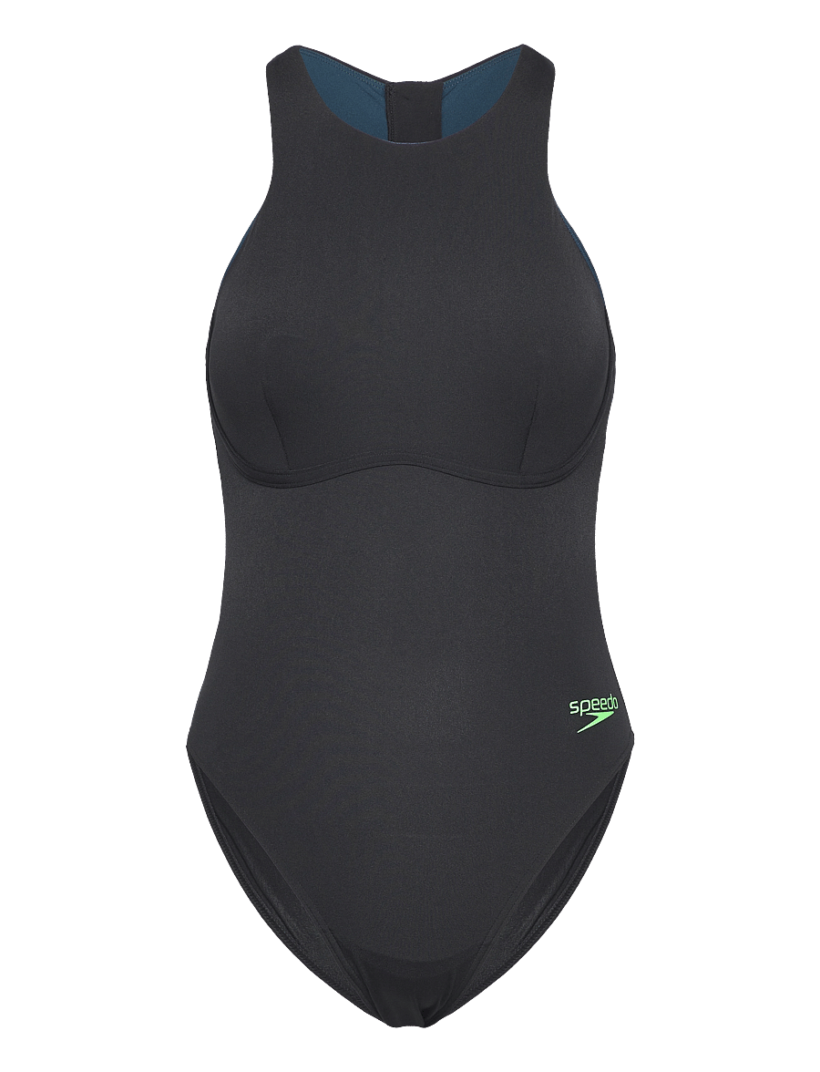Speedo - Womens Racer Zip Swimsuit with Integrated Swim Bra - black - 1