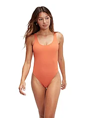 Speedo - Womens Textured Deep U-Back - swimsuits - brown/orange - 1