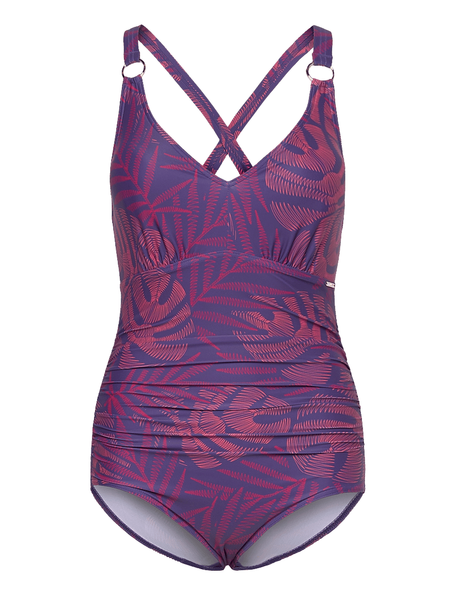 Speedo - Womens Shaping Printed V Neck 1 Piece - sportiska stila peldkostīmi - blue - 0