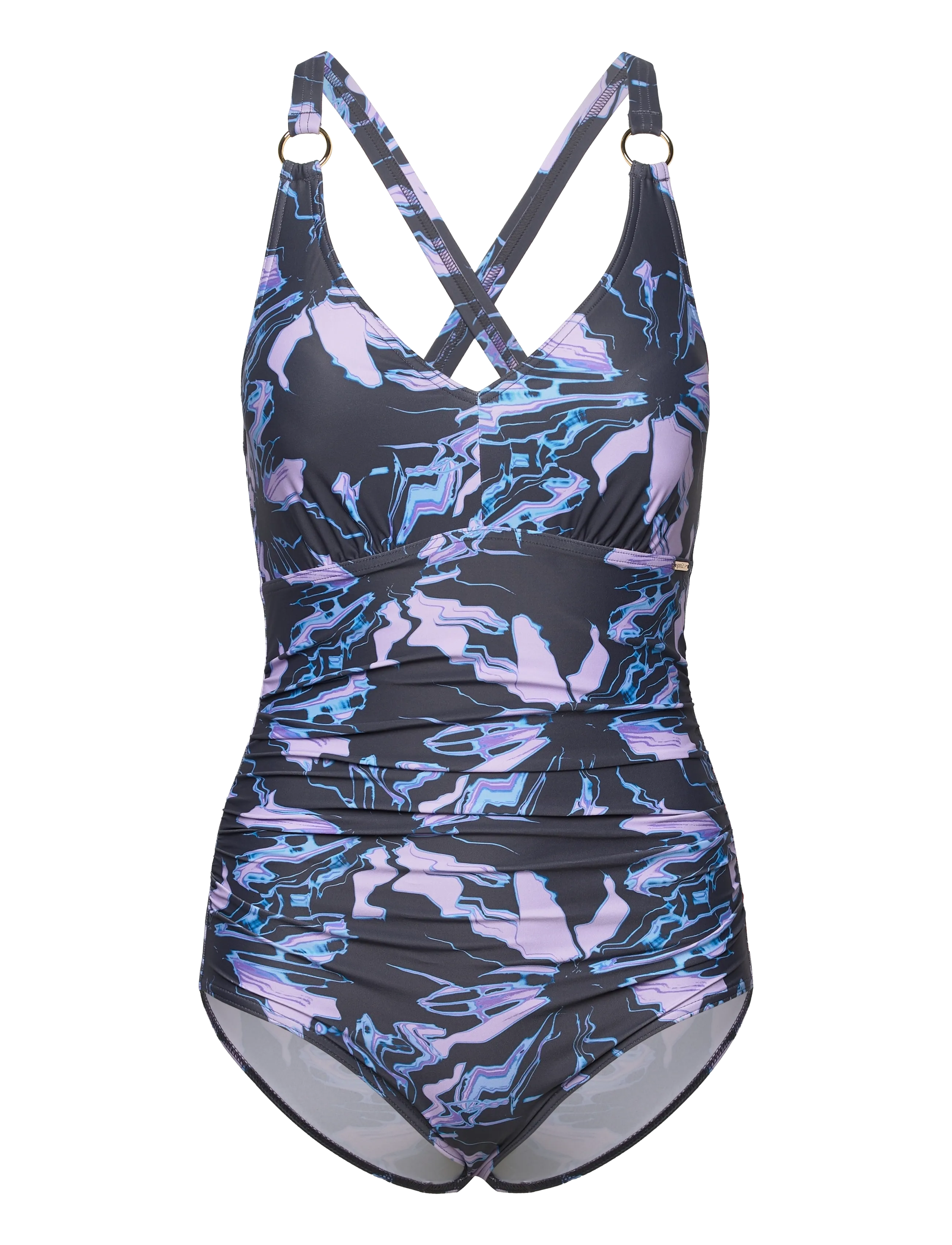 Speedo Womens Shaping Printed V Neck 1 Piece, 38, Purple, Sport Badetøj > Sport Swimsuits, Dame