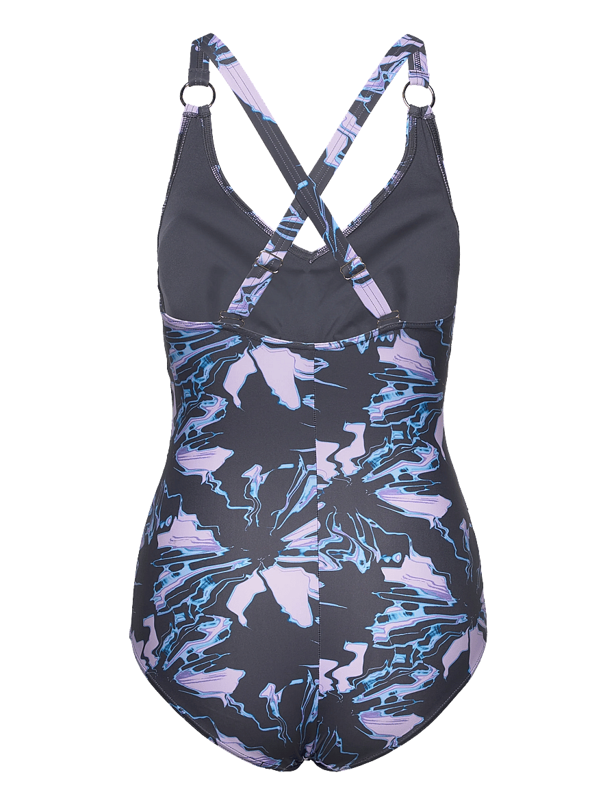 Speedo - Womens Shaping Printed V Neck 1 Piece - sportiska stila peldkostīmi - purple - 1