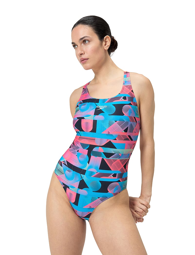 Speedo - Womens Allover Digital Powerback - sportsbadetøj - black/red - 3