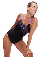 Speedo - Womens Medley Logo 1 Piece - swimsuits - black/purple - 4