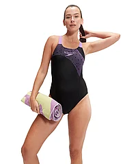 Speedo - Womens Medley Logo 1 Piece - swimsuits - black/purple - 6