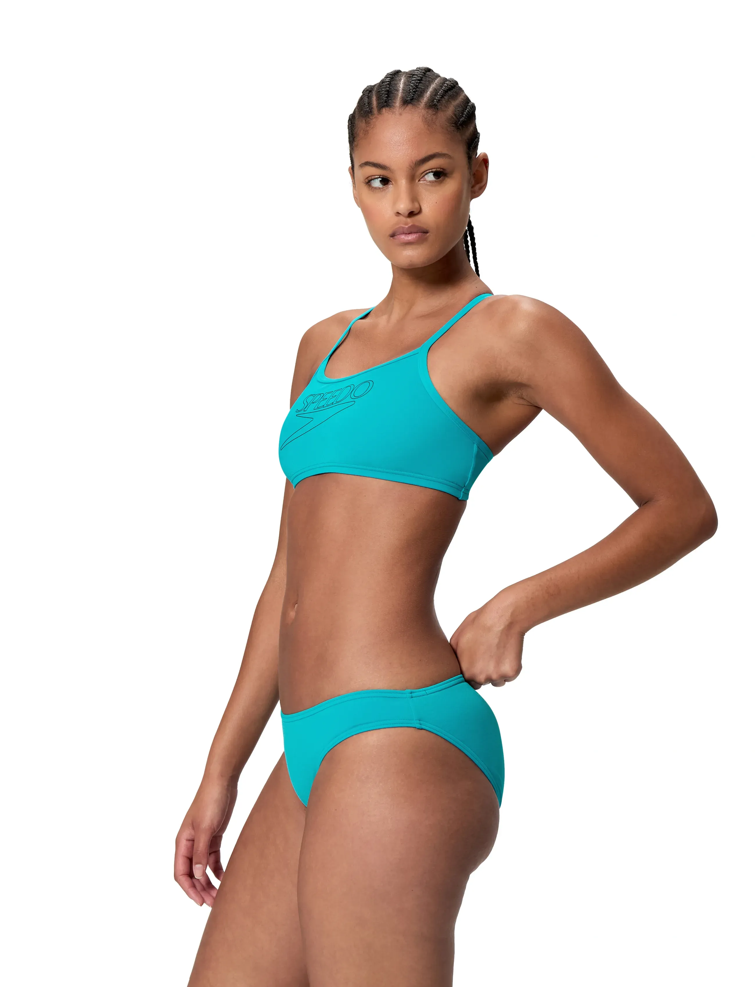 Speedo Endurance+ Logo Thin Strap Two Piece, Kvinder, Bikini Med Tynde Stropper Og Logo, Blå, Str: 44