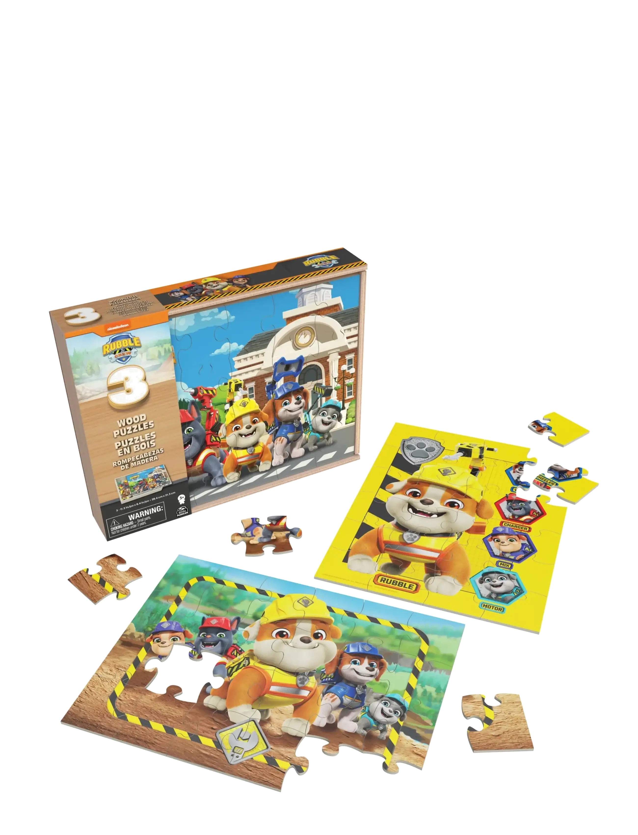 Spinmaster Games - Rubble & Crew Wood Puzzles w. Storage 3 Pack - klassiset palapelit - muti - 1