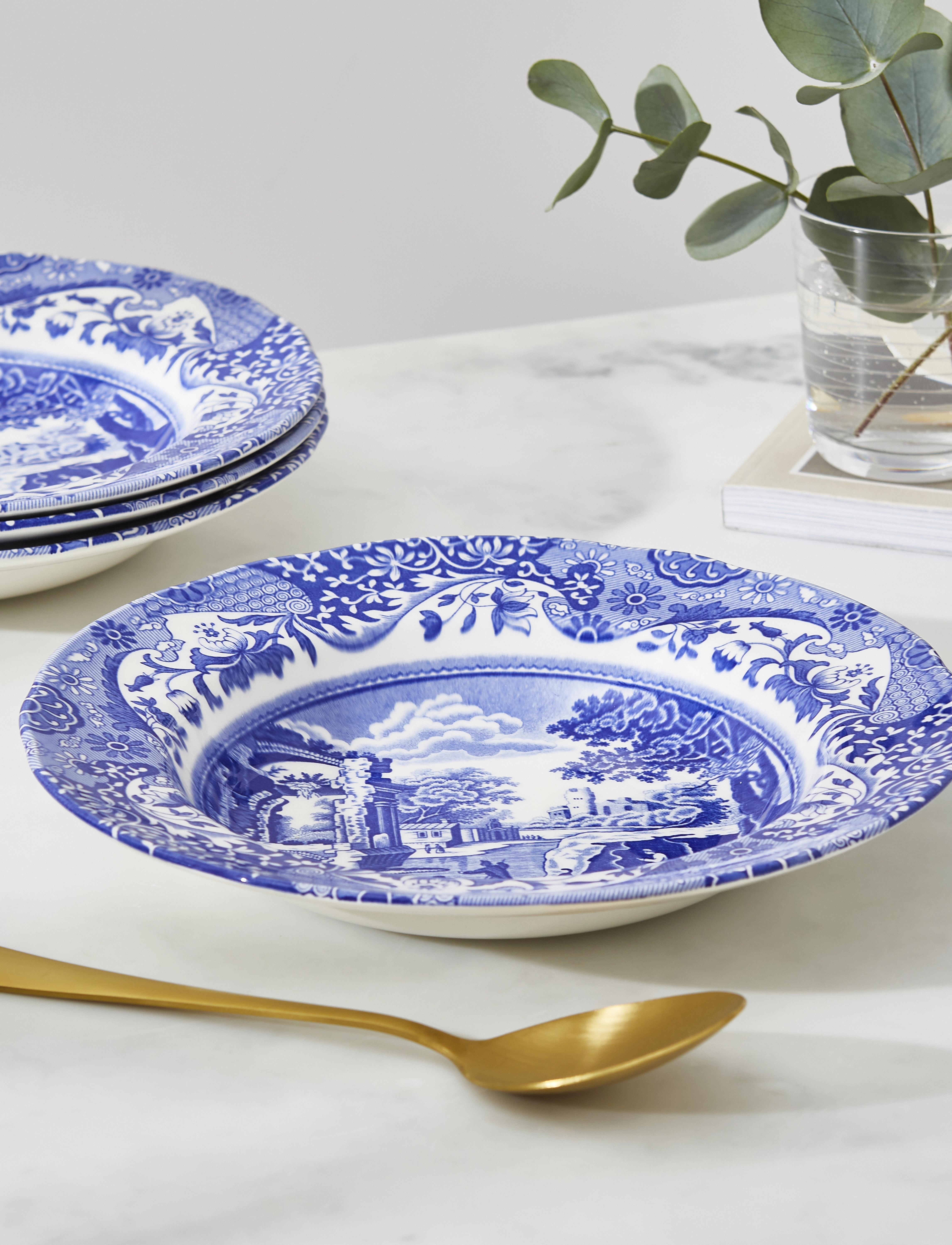 Spode Blue Italian Soup Plate 4-Pack, Ø 23 cm, Plates, Blau - Deep Homeware