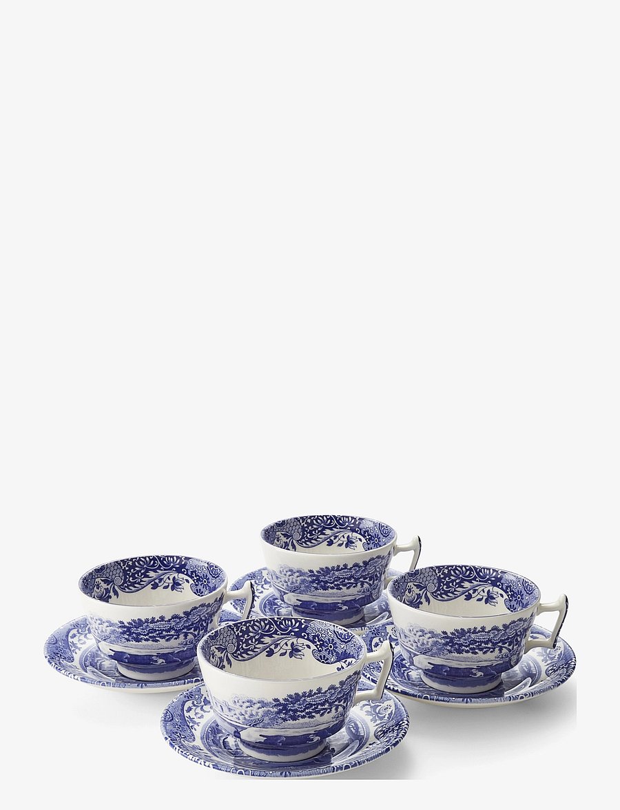 Spode - Blue Italian Teacup & Saucer 4-pack - teetassid - blue / white - 0