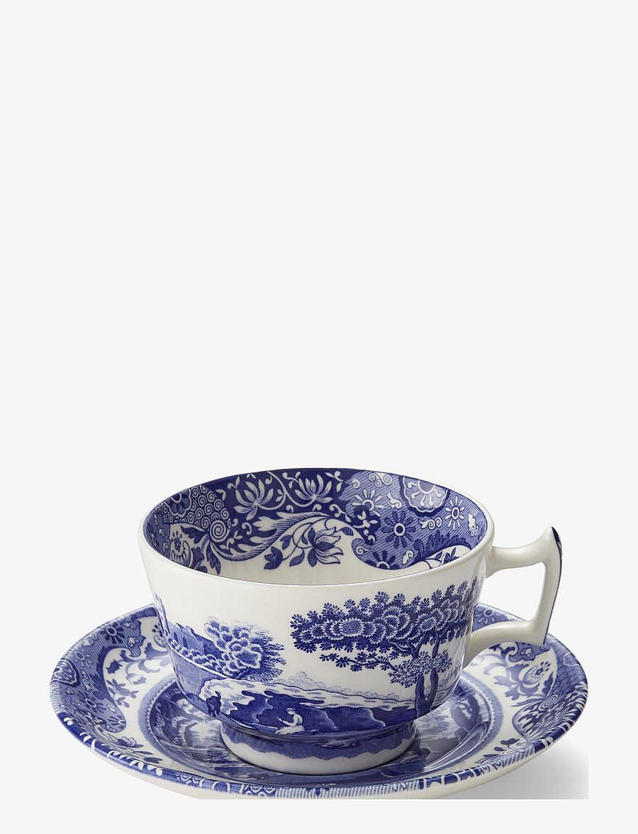 Spode - Blue Italian Teacup & Saucer 4-pack - teetassid - blue / white - 1