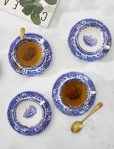 Spode Blue Italian Teacup & Saucer 4-pack