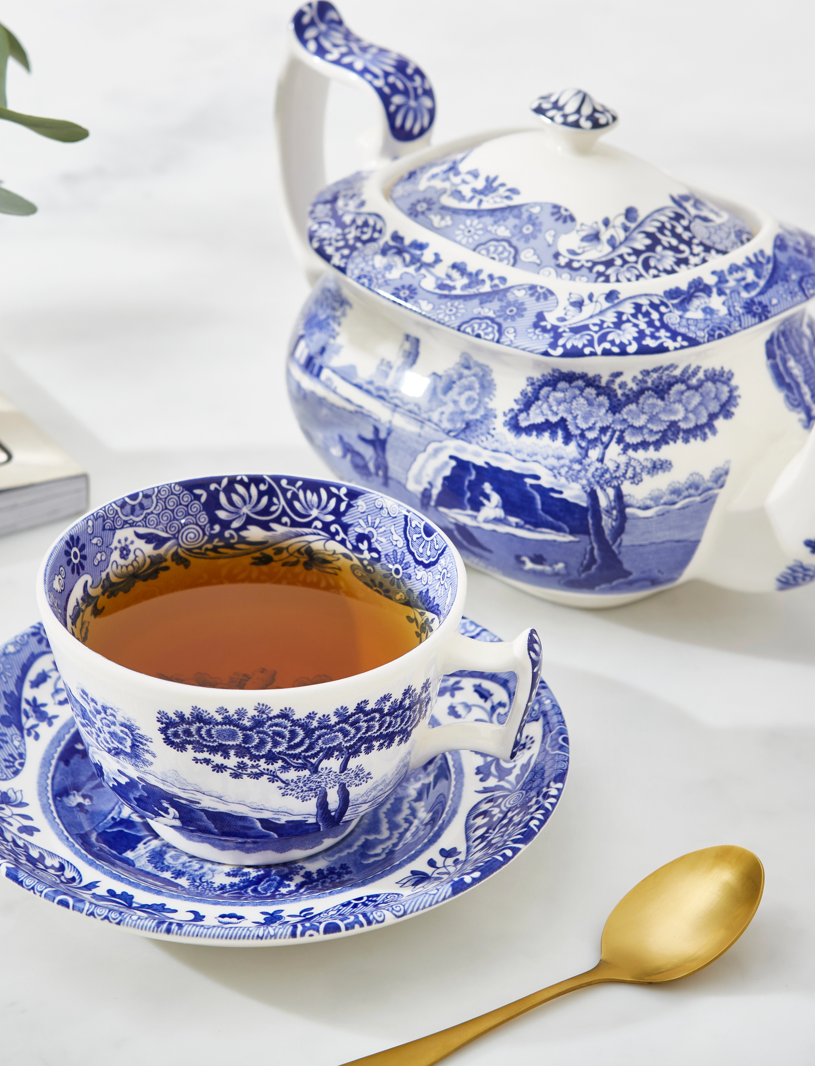Spode - Blue Italian Breakfast Cup & Saucer 4-pack - tekopper - blue / white - 4