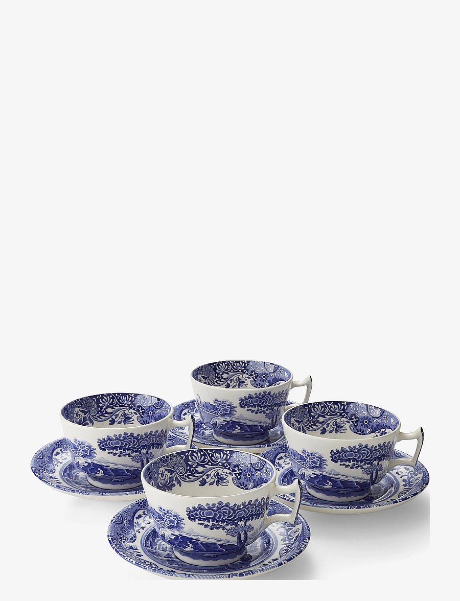 Spode - Blue Italian Breakfast Cup & Saucer 4-pack - teetassid - blue / white - 1