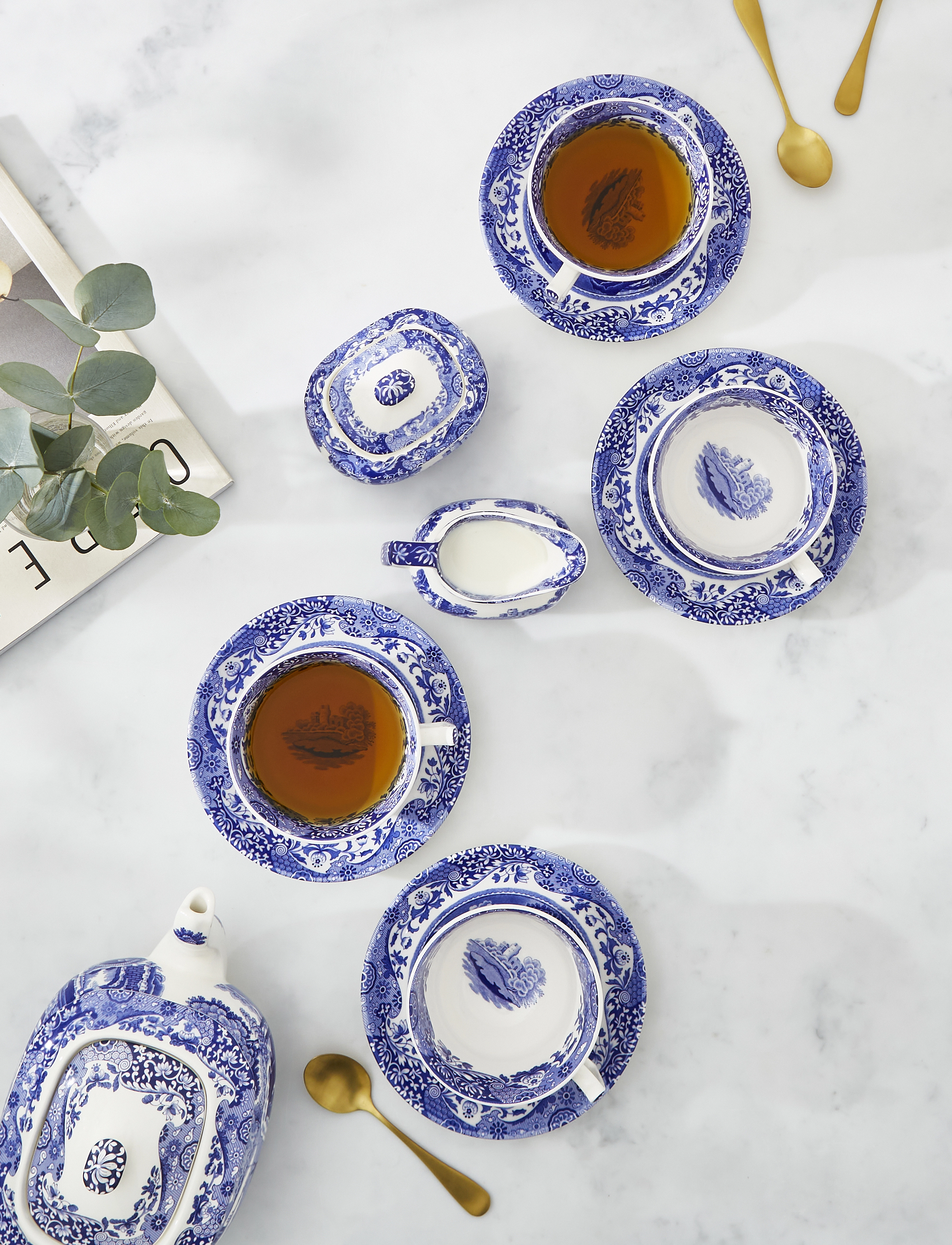 Spode Blue Italian Breakfast Cup & Saucer 4-Pack, 28 cl, Cups Mugs, Blau - Tea Cups, Homeware