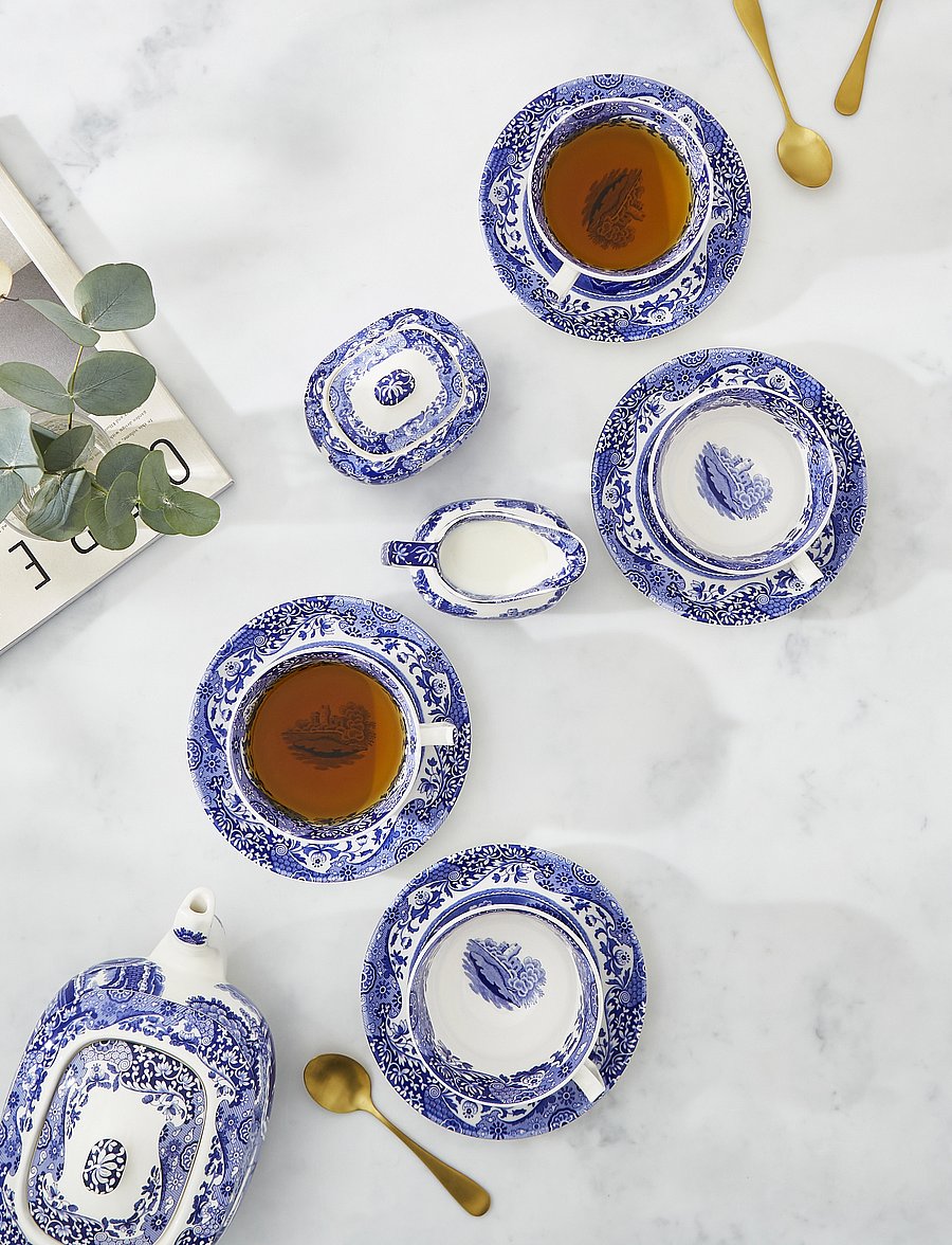 Spode - Blue Italian Breakfast Cup & Saucer 4-pack - teetassid - blue / white - 0
