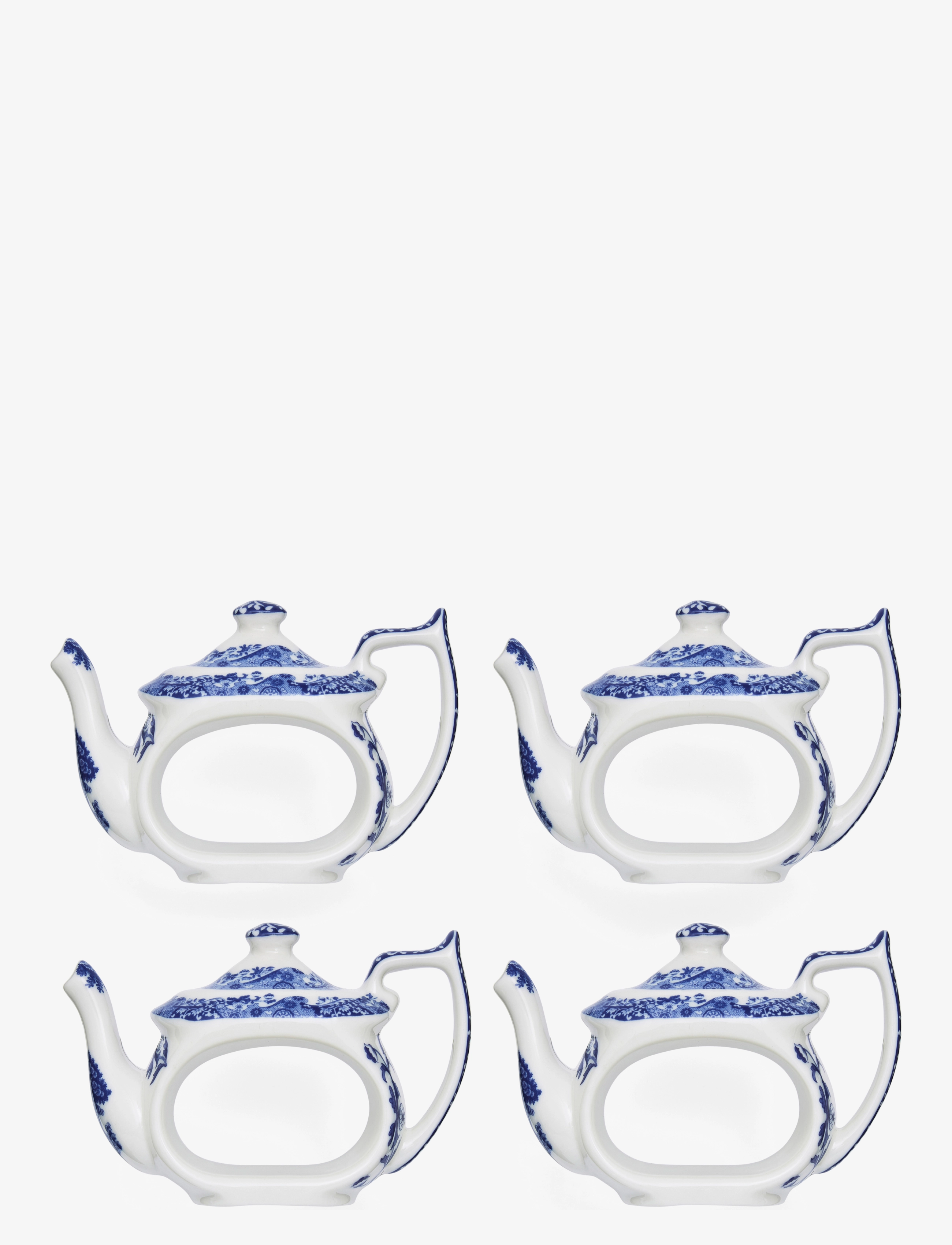 Spode Blue Italian Teapot Napkin Rings - Set of 4 - Spode - BLUE / WHITE / blue