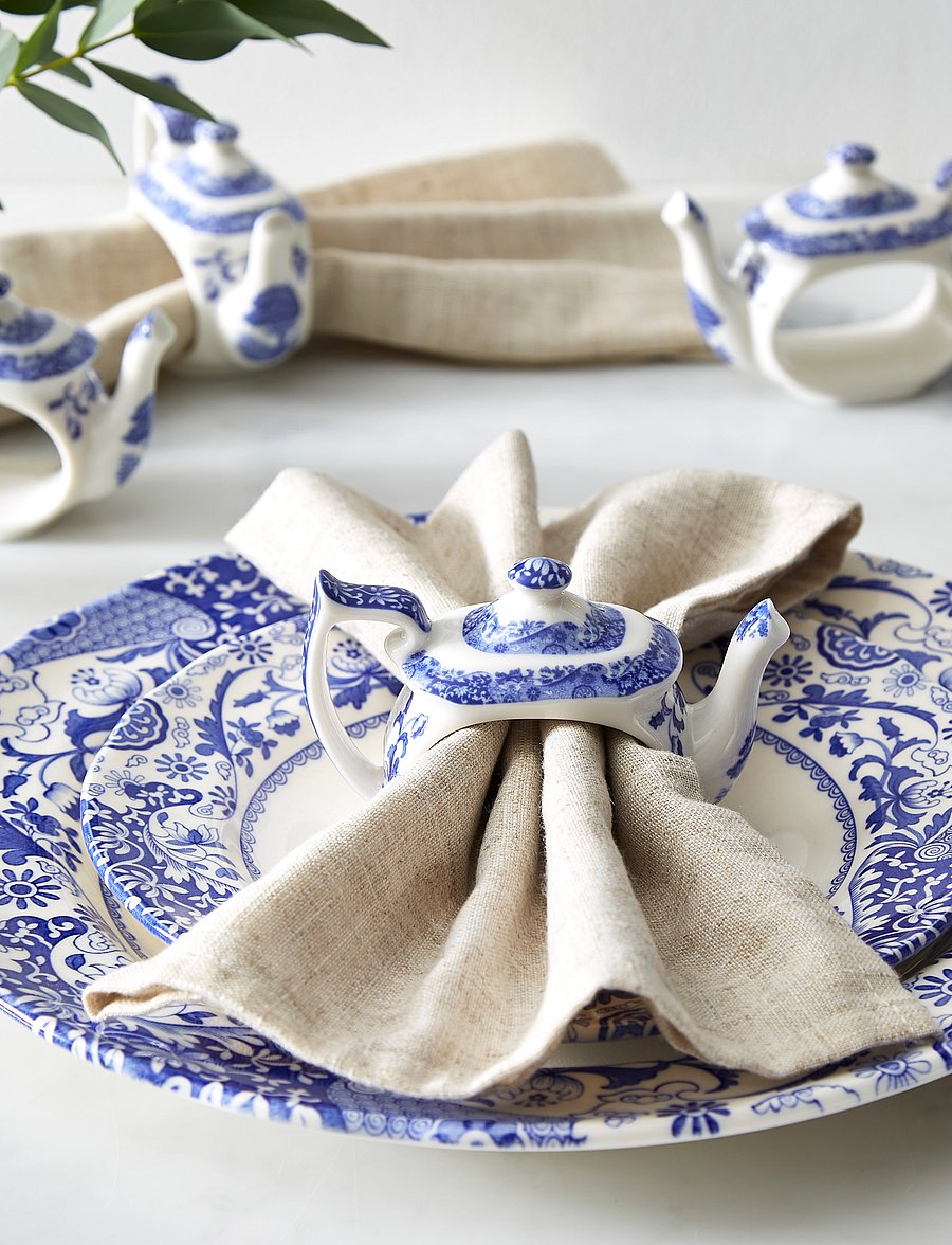 Spode - Blue Italian Teapot Napkin Rings - Set of 4 - salvrätikute rõngad ja hoidikud - blue / white - 0
