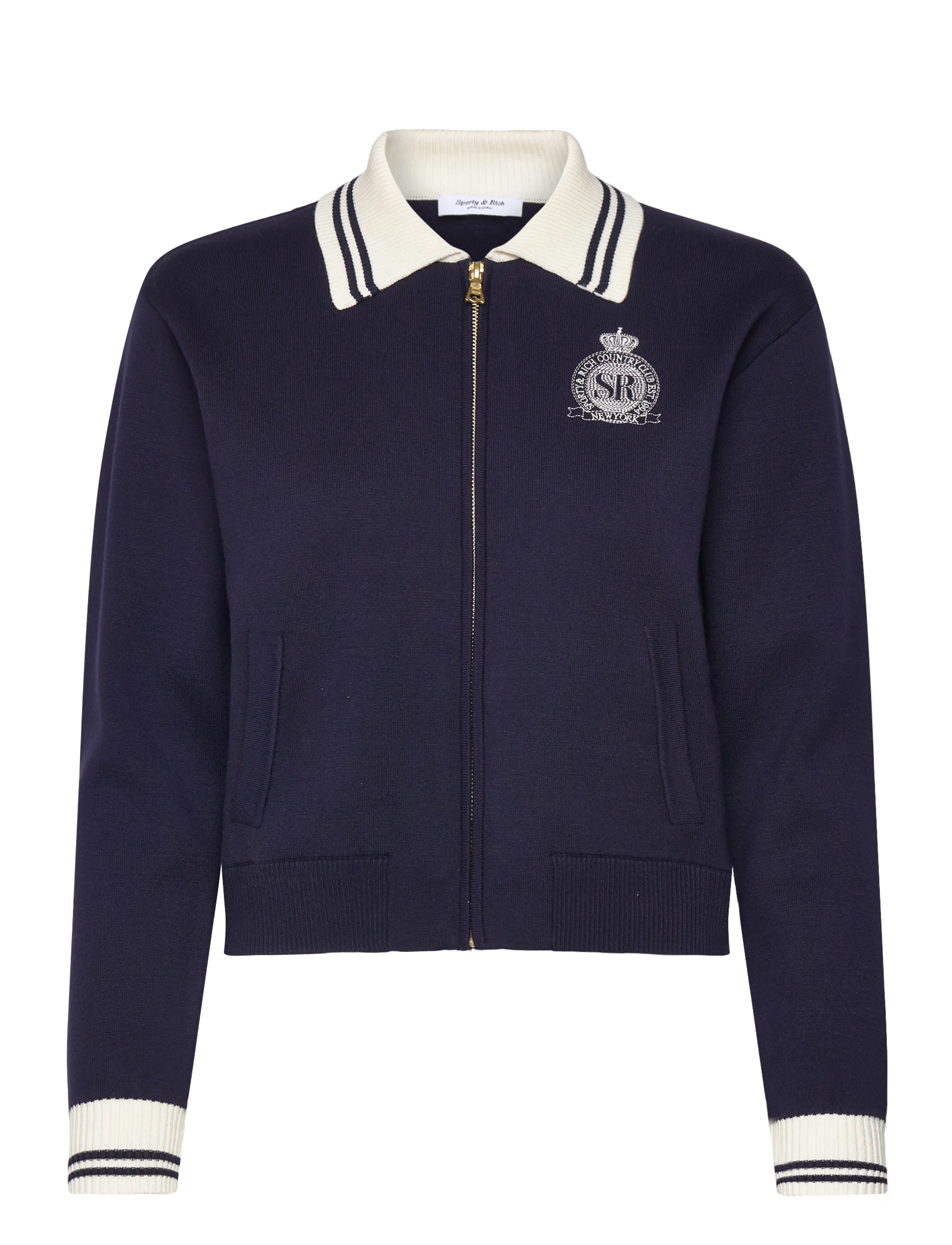 Sporty & Rich Royal Club Zipped Cardigan - Sporty & Rich - DARK NAVY / navy