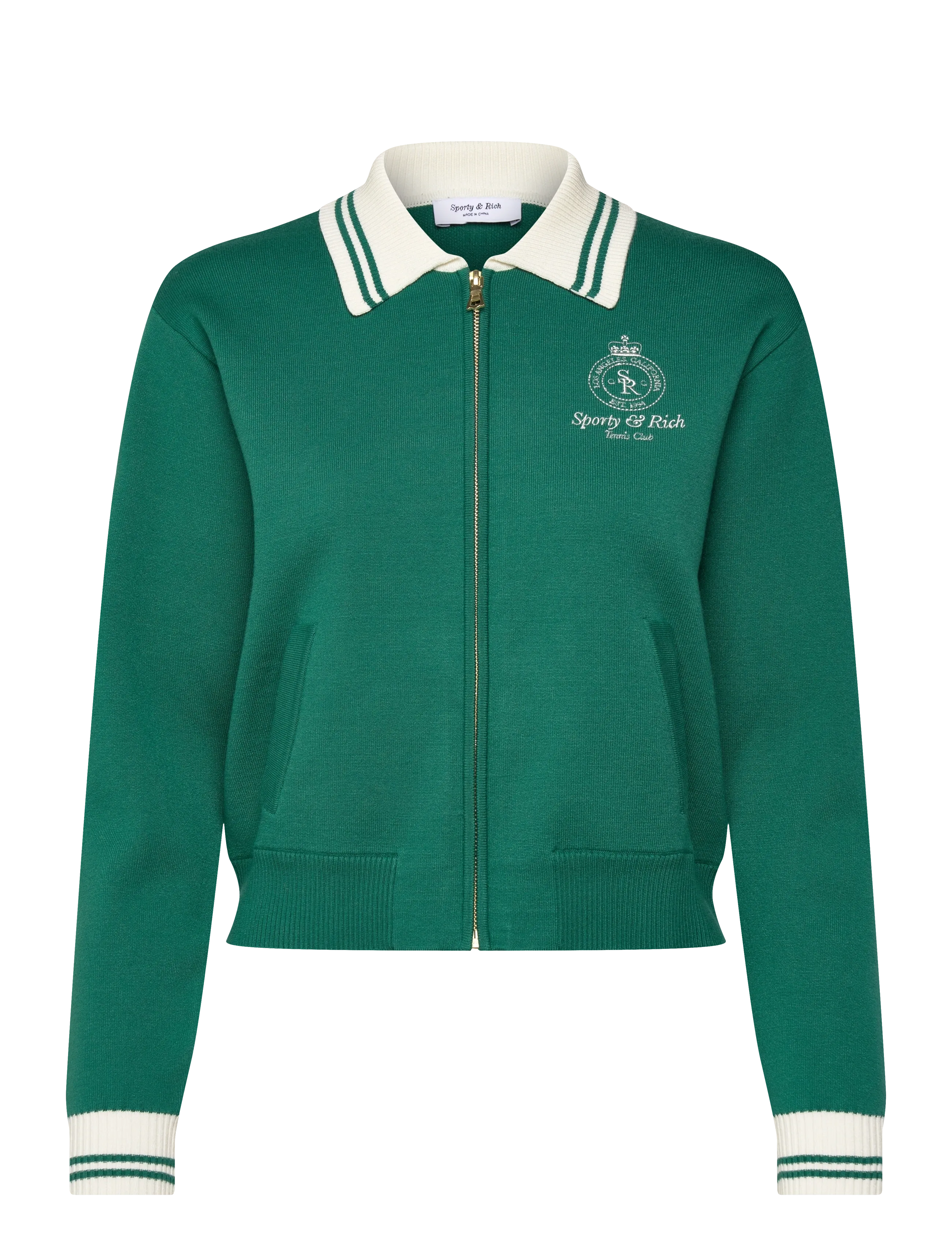 Sporty & Rich Crown Tennis Zipped Cardigan, XS, Knitwear, Grün - Cardigans, Frauen