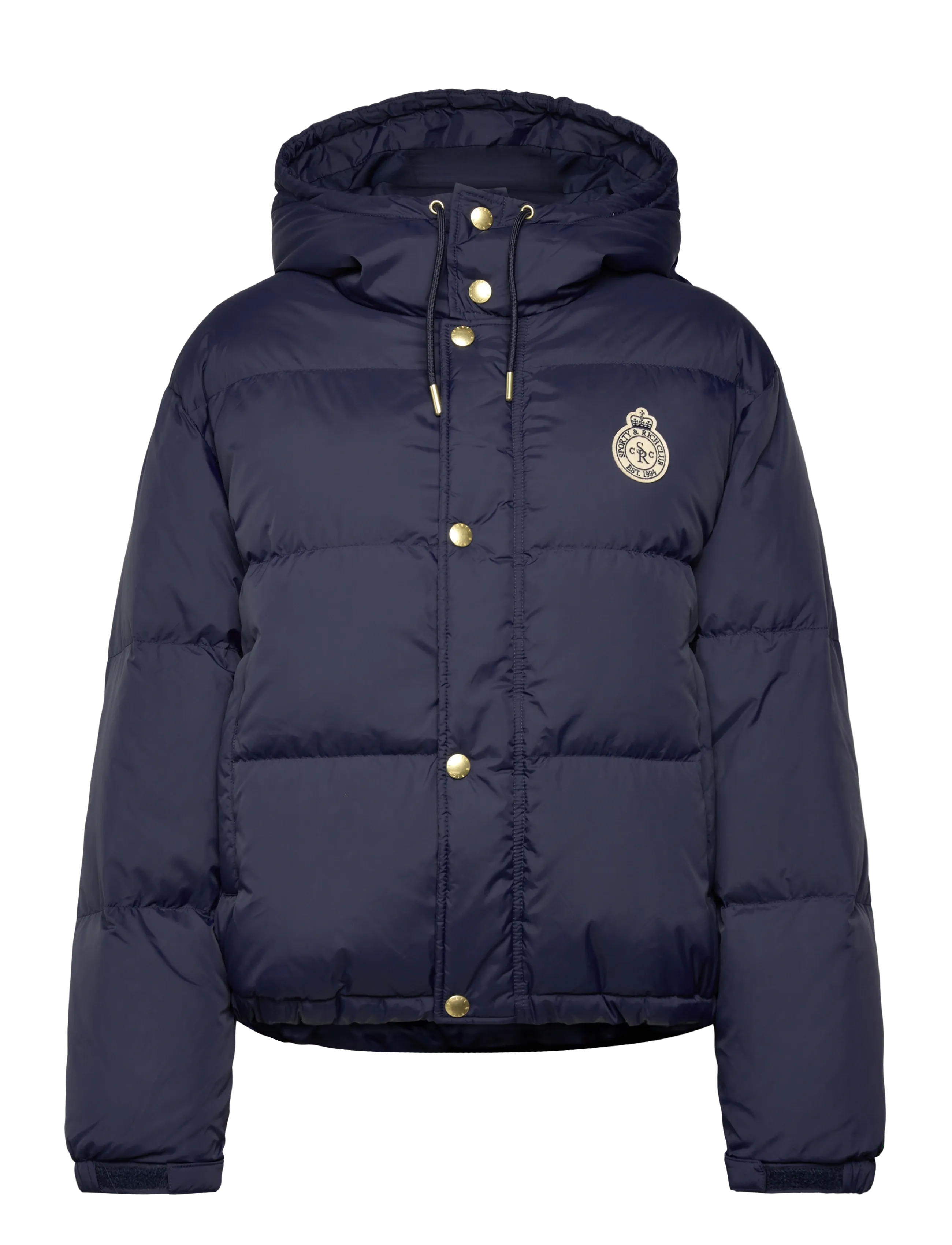 Sporty & Rich Crown Logo Hooded Down Jacket, Kvinder, Hætte Dunjakke, Navy, Str: M