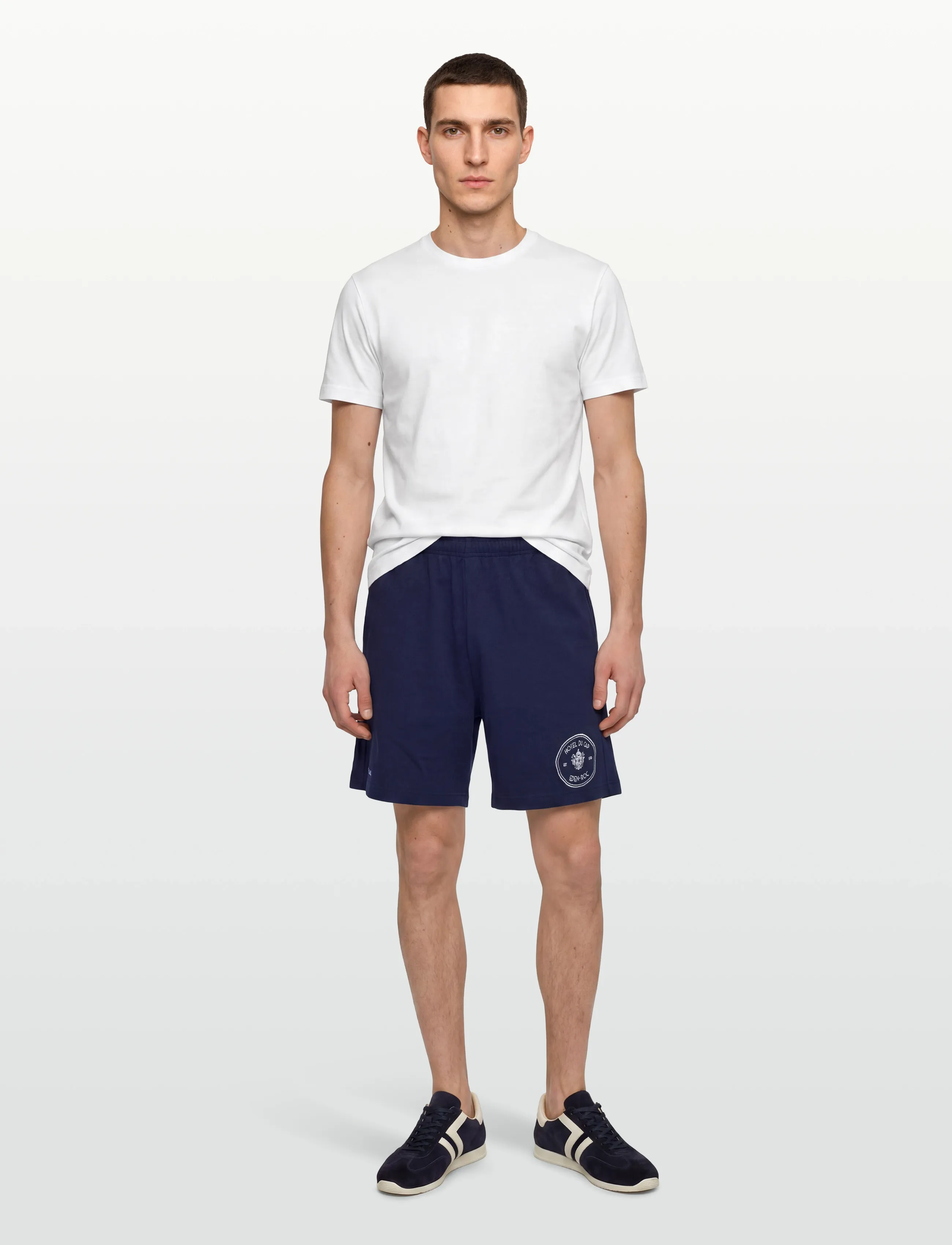 Sporty & Rich Eden Crest Embroidered Gym Short, S, Shorts, Marineblau - Casual Frauen