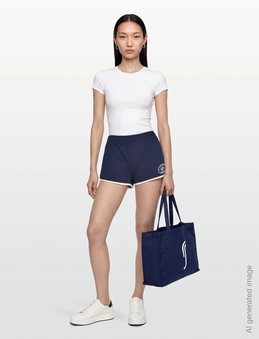 Sporty & Rich - Eden Crest Embroidered Pique Short - shorts casual - dark navy/white - 0