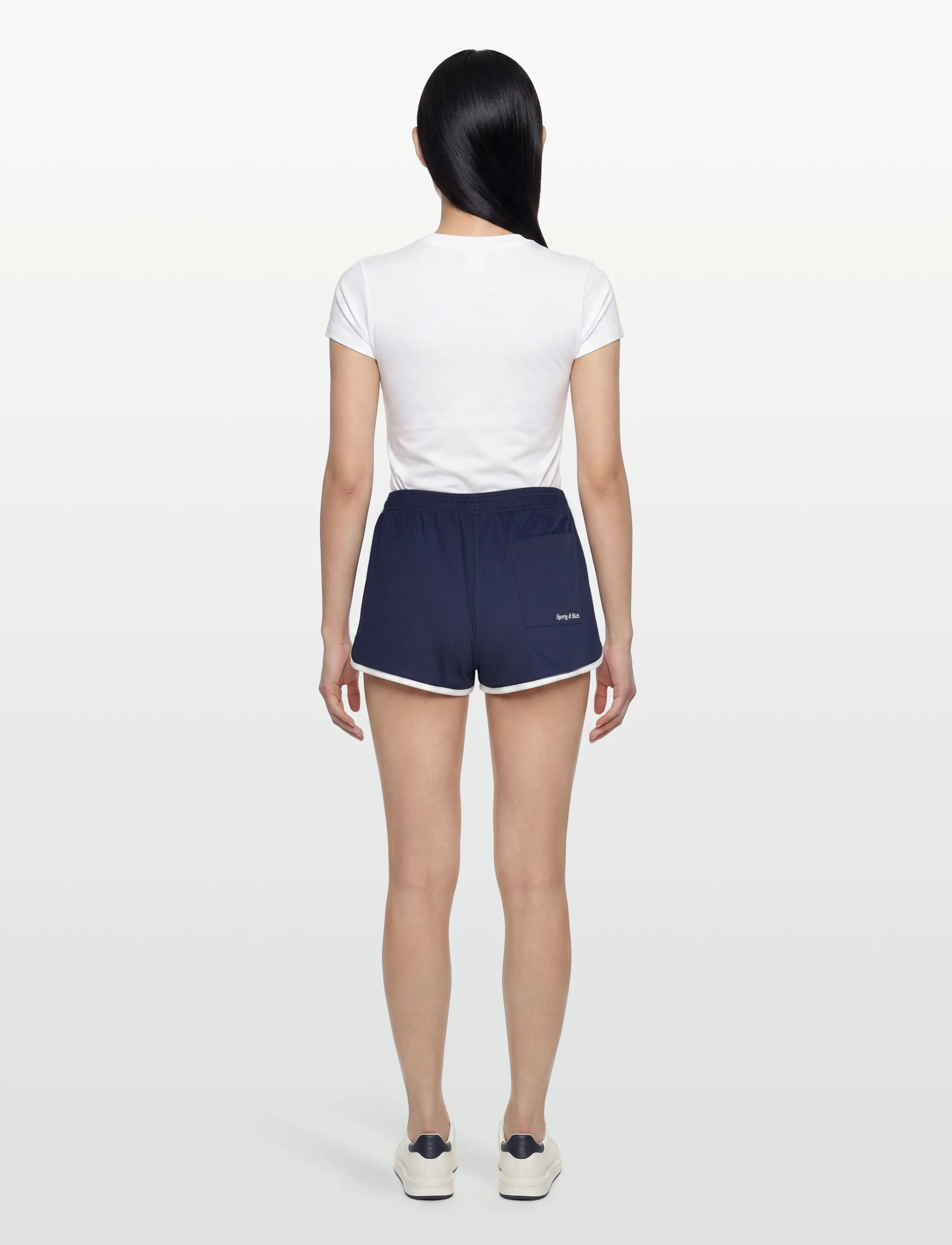 Sporty & Rich - Eden Crest Embroidered Pique Short - shorts casual - dark navy/white - 4