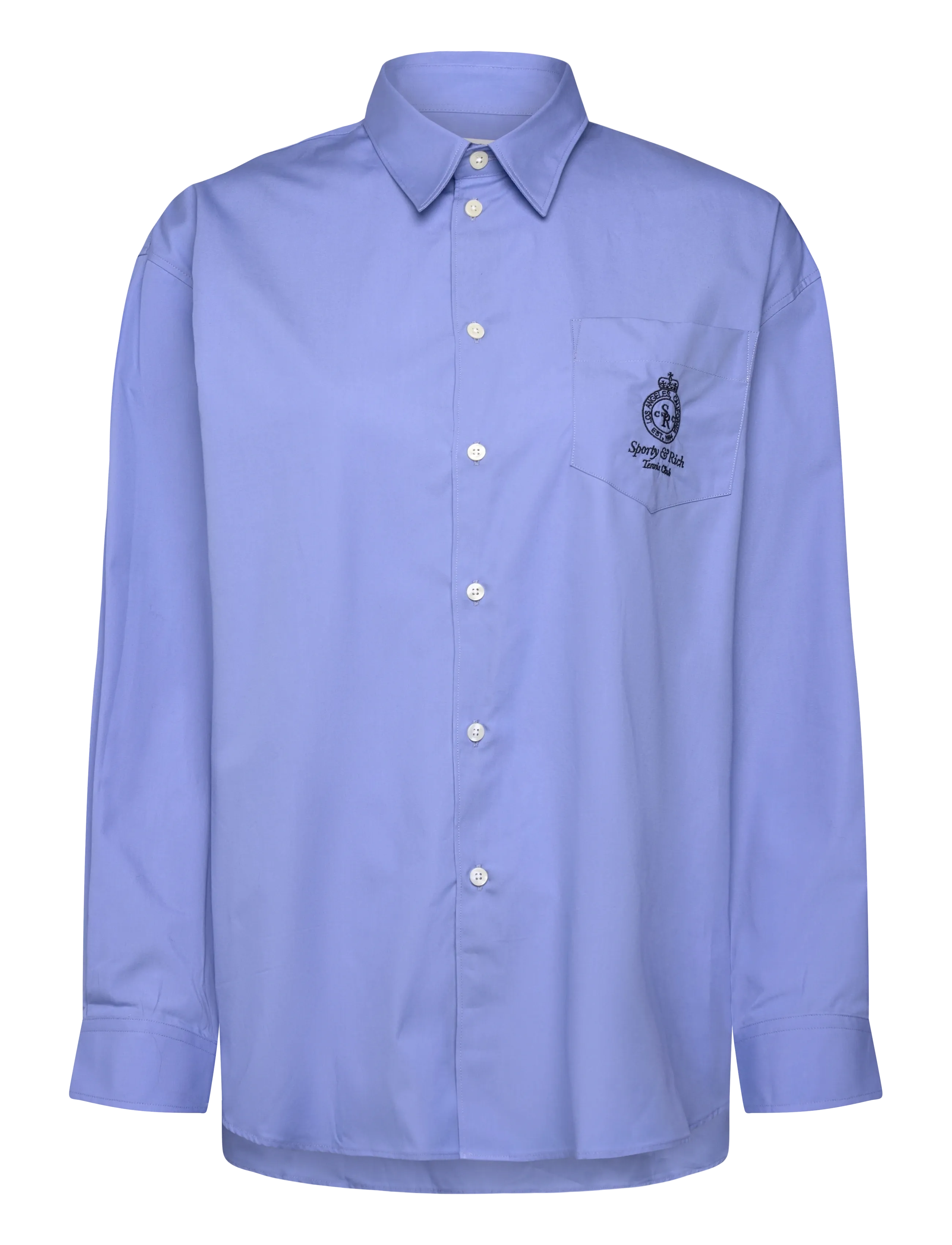 Sporty & Rich Crown Tennis Oversized Shirt, S, Shirts, Blau - Long-sleeved, Frauen