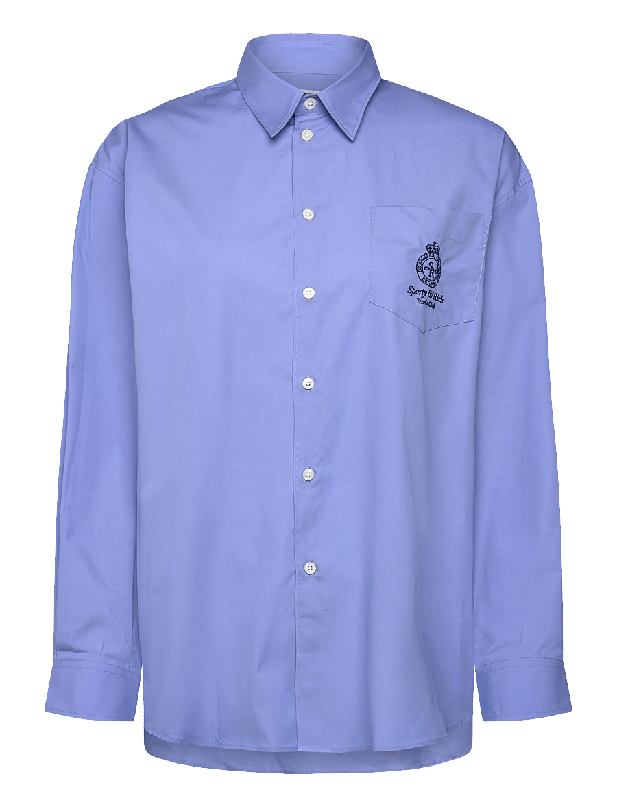 Sporty & Rich - Crown Tennis Oversized Shirt - denim shirts - flax blue - 0