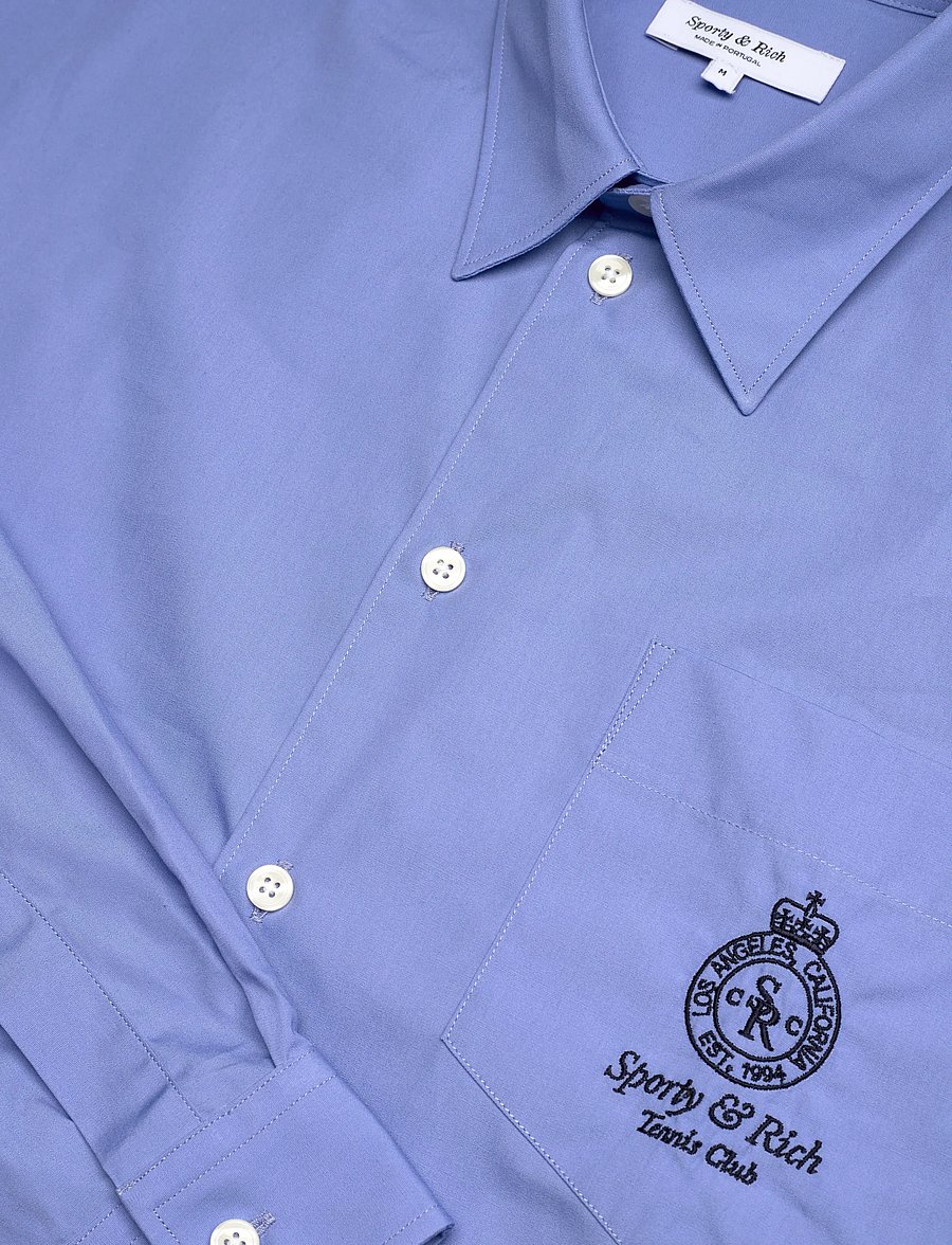 Sporty & Rich - Crown Tennis Oversized Shirt - denim shirts - flax blue - 2
