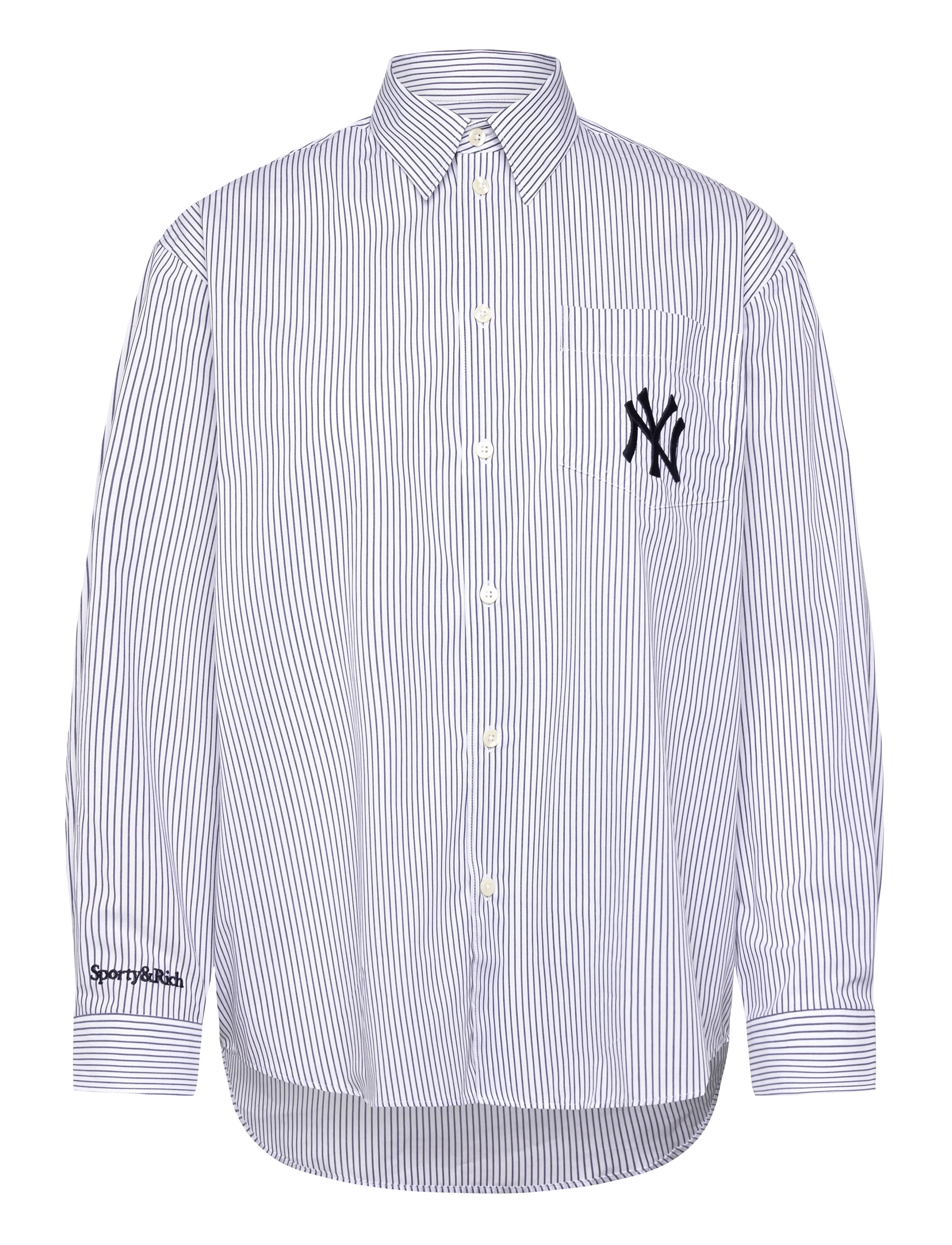 Sporty & Rich Yankees Serif Oversized Shirt - Tøj - NAVY STRIPED / navy