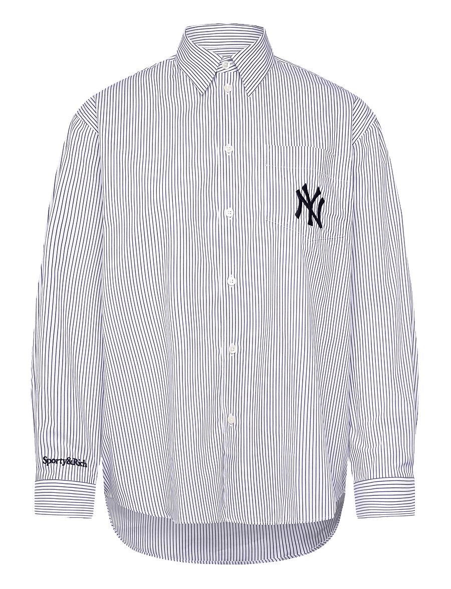 Sporty & Rich - Yankees Serif Oversized Shirt - navy striped - 0