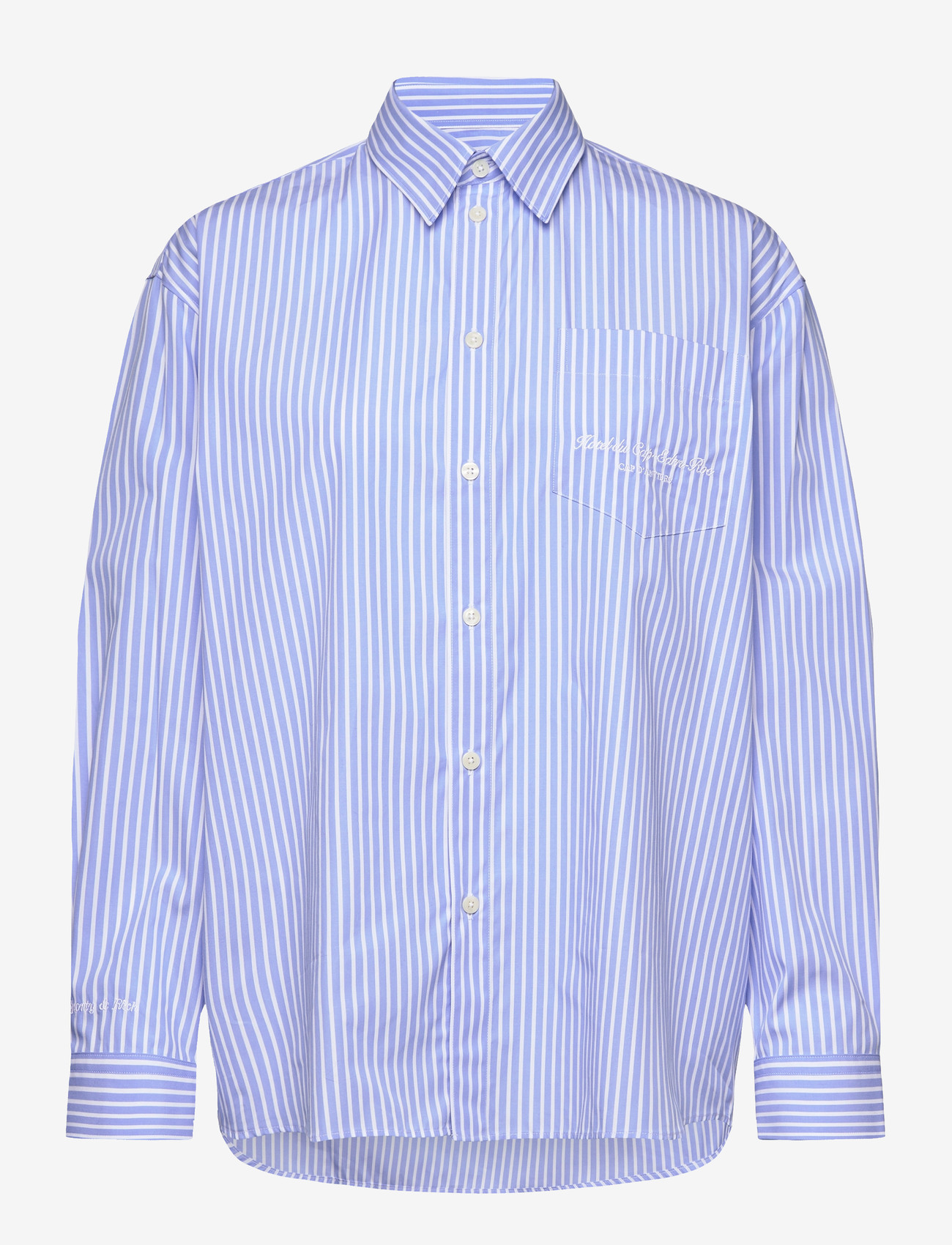 Sporty & Rich - Eden Script Oversized Shirt - denim shirts - blue/white stripe - 0