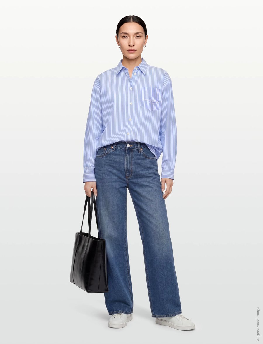 Sporty & Rich - Eden Script Oversized Shirt - jeanshemden - blue/white stripe - 0