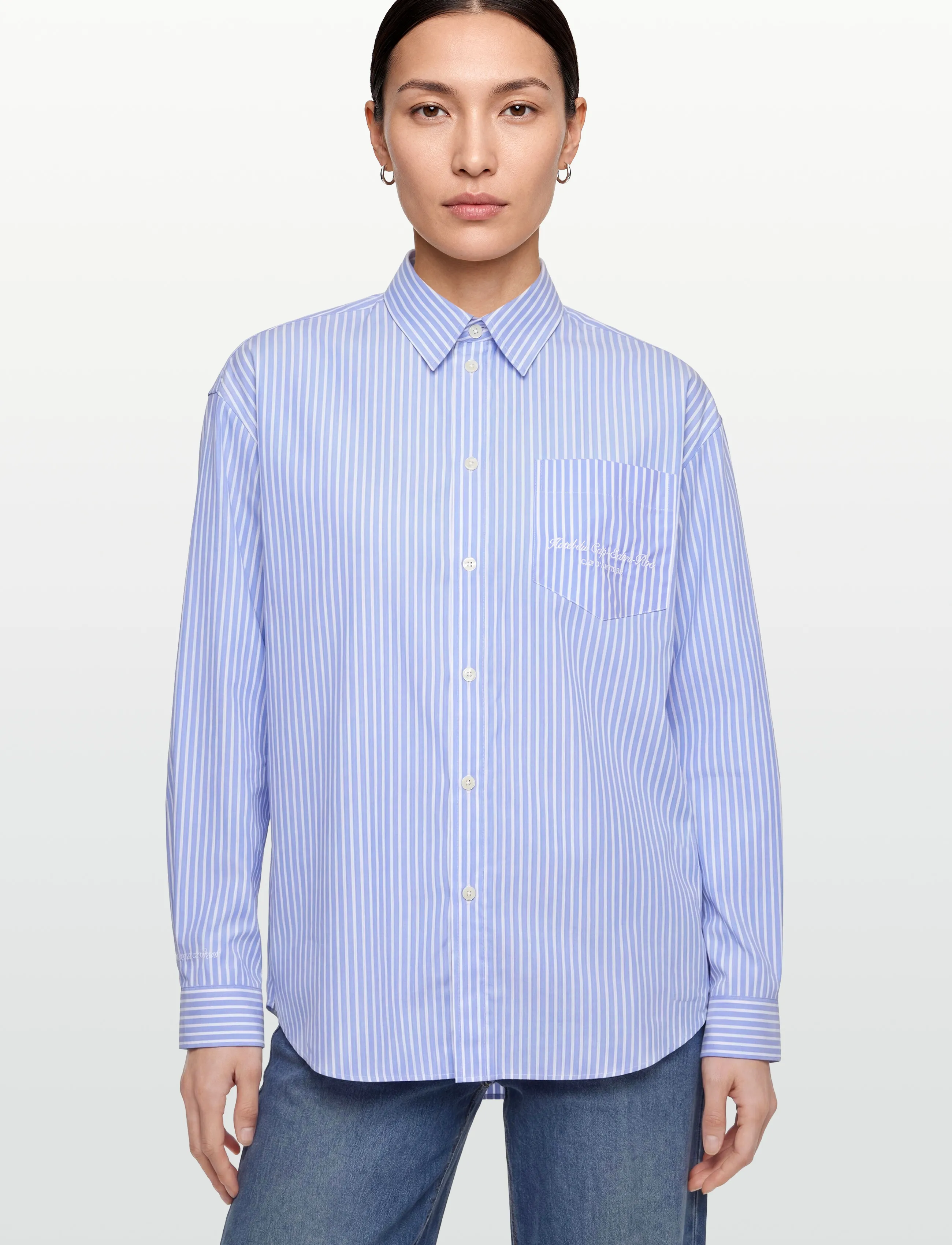 Sporty & Rich - Eden Script Oversized Shirt - jeanshemden - blue/white stripe - 3